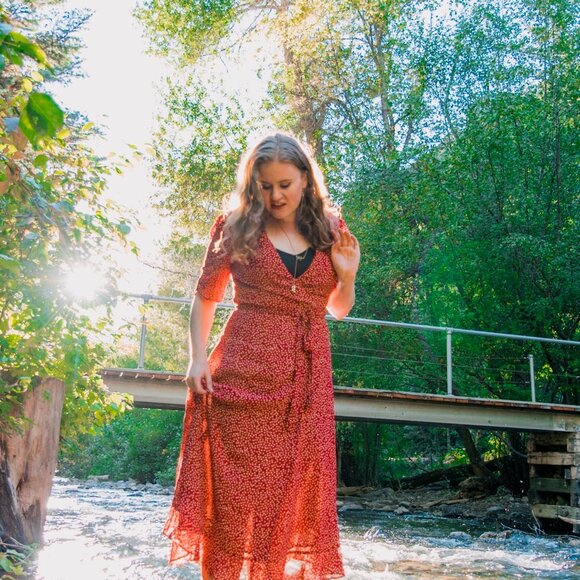 Reformation Dark Red Floral Wrap Maxi Dress | Size M - Picture 2 of 11